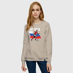 Свитшот хлопковый женский Russia football inscription, цвет: миндальный — фото 2