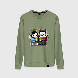 Свитшот хлопковый женский Ангел и чертик с попкорном, цвет: авокадо