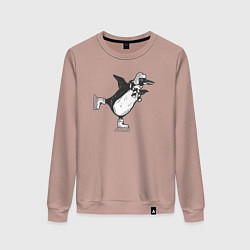 Свитшот хлопковый женский Пингвин на катке, цвет: пыльно-розовый