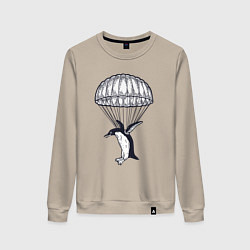 Свитшот хлопковый женский Пингвин парашютист, цвет: миндальный