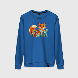 Свитшот хлопковый женский Лиса с надписью, цвет: синий