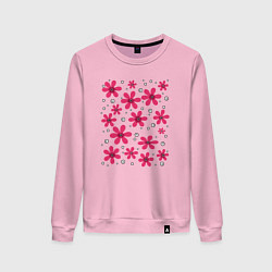 Свитшот хлопковый женский Красные ромашки на фоне в горошек, цвет: светло-розовый
