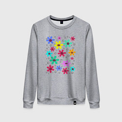 Свитшот хлопковый женский Разноцветные веселые ромашки, цвет: меланж