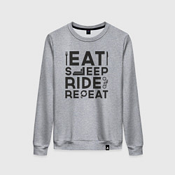 Свитшот хлопковый женский Eat sleep ride repeat, цвет: меланж
