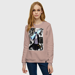 Свитшот хлопковый женский Поднятие уровня в одиночку Джину Сон охотник колла, цвет: пыльно-розовый — фото 2