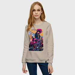 Свитшот хлопковый женский Ковбой Бибоп Спайк Шпигель Красный дракон, цвет: миндальный — фото 2