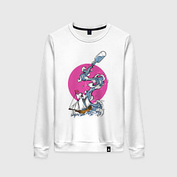 Свитшот хлопковый женский Море из бутылки, цвет: белый