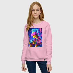 Свитшот хлопковый женский Bart Simpson esports player - neon glow, цвет: светло-розовый — фото 2