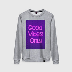 Свитшот хлопковый женский Неоновая надпись good vibes only и кирпичная стена, цвет: меланж