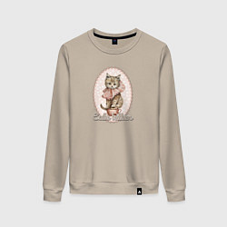 Свитшот хлопковый женский Милый котенок в винтажном стиле, цвет: миндальный