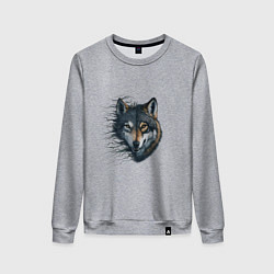 Свитшот хлопковый женский Голова волка с развивающимися волосами, цвет: меланж