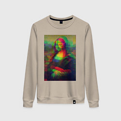 Свитшот хлопковый женский Мона Лиза с глюками, цвет: миндальный