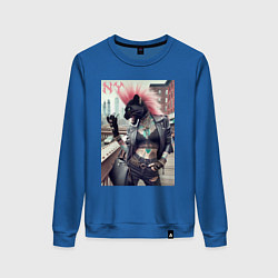 Свитшот хлопковый женский Крутая пантера панк из Нью-Йорка - нейросеть, цвет: синий
