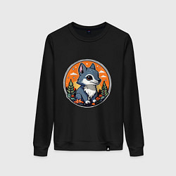 Свитшот хлопковый женский Звездный волчонок, цвет: черный