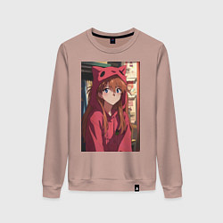 Свитшот хлопковый женский Евангелион Аска Лэнгли Сорью кошка, цвет: пыльно-розовый