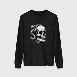 Свитшот хлопковый женский Змея и череп, цвет: черный