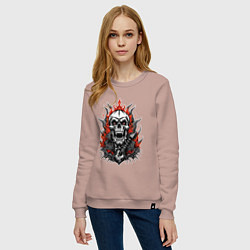 Свитшот хлопковый женский Рок музыкант череп, цвет: пыльно-розовый — фото 2
