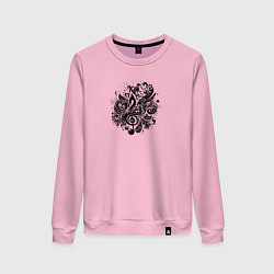 Свитшот хлопковый женский Орнамент со скрипичным ключом тату стиль, цвет: светло-розовый