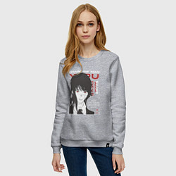 Свитшот хлопковый женский Человек-бензопила Юру Yuru, цвет: меланж — фото 2