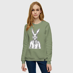 Свитшот хлопковый женский Кролик в костюме, цвет: авокадо — фото 2