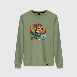 Женский свитшот Орел в костюме сидит за ноутбуком