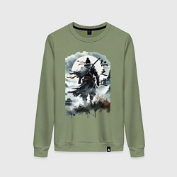 Свитшот хлопковый женский Призрак Цусимы - Японский самурай, цвет: авокадо