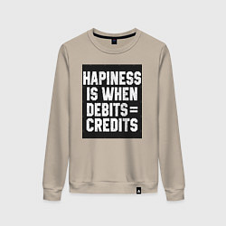 Свитшот хлопковый женский Счастье когда дебет сходиться с кредитом, цвет: миндальный