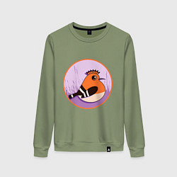 Свитшот хлопковый женский Птица Удод с ирокезом, цвет: авокадо