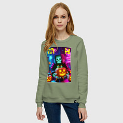 Свитшот хлопковый женский Minecraft and halloween collaboration - ai art, цвет: авокадо — фото 2