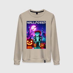 Свитшот хлопковый женский Pumpkin and skeleton - neon glow, цвет: миндальный