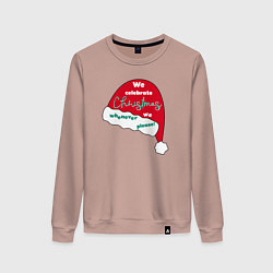 Свитшот хлопковый женский Шапка Санта Клауса - мы празднуем Рождество когда, цвет: пыльно-розовый