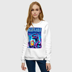 Свитшот хлопковый женский Кибер пивозавр из будущего - нейроарт, цвет: белый — фото 2
