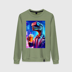 Свитшот хлопковый женский Пивозавр в виртуальных очках - нейроарт, цвет: авокадо