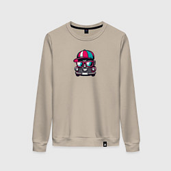 Свитшот хлопковый женский Крутая тачка рэпер в очках - Прикол, цвет: миндальный