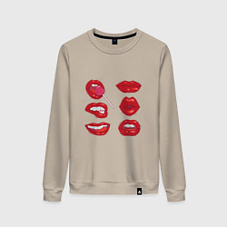 Свитшот хлопковый женский Коллекция красивых губ, цвет: миндальный