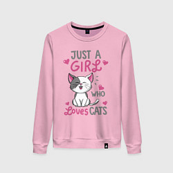 Свитшот хлопковый женский Just a girl who loves cats, цвет: светло-розовый