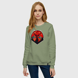 Свитшот хлопковый женский Олень на фоне гор, цвет: авокадо — фото 2