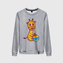 Свитшот хлопковый женский Жираф играет в мяч, цвет: меланж