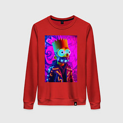 Свитшот хлопковый женский Барт Симпсон в респираторе - неоновое свечение, цвет: красный