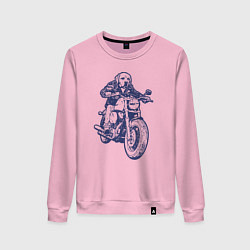 Свитшот хлопковый женский Лабрадор байкер на мотоцикле чоппере, цвет: светло-розовый