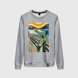 Свитшот хлопковый женский Крокодил кричит на картине Эдварда Мунка - мем иск, цвет: меланж