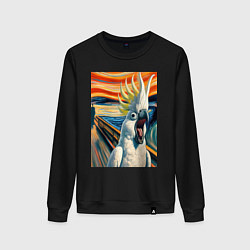 Свитшот хлопковый женский Попугай какаду кричит на картине Эдварда Мунка - м, цвет: черный