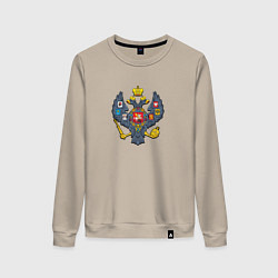 Свитшот хлопковый женский Двуглавый орёл герб, цвет: миндальный