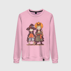 Свитшот хлопковый женский Luffy и Zoro в хэлуинском костюме, цвет: светло-розовый