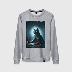 Свитшот хлопковый женский Кибер кот за компьютером - неоновое свечение, цвет: меланж