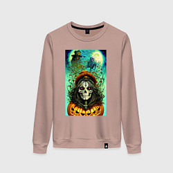Свитшот хлопковый женский Скелет ведьмы - хэллоуин, цвет: пыльно-розовый