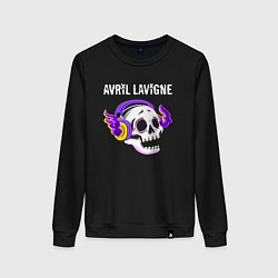 Свитшот хлопковый женский Avril Lavigne - неоновый череп, цвет: черный