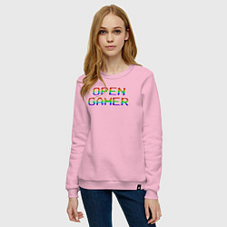 Свитшот хлопковый женский Open gamer logo, цвет: светло-розовый — фото 2