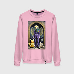 Свитшот хлопковый женский Крылатый клоун с Пикачу и котом - нейроарт, цвет: светло-розовый