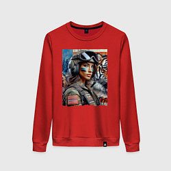 Свитшот хлопковый женский Крутая девчонка пилот ВВС, цвет: красный